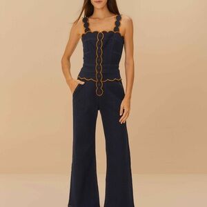 SOLD OUT FARM Rio Dark Denim Wavy Trim Jumpsuit - Brand New!!